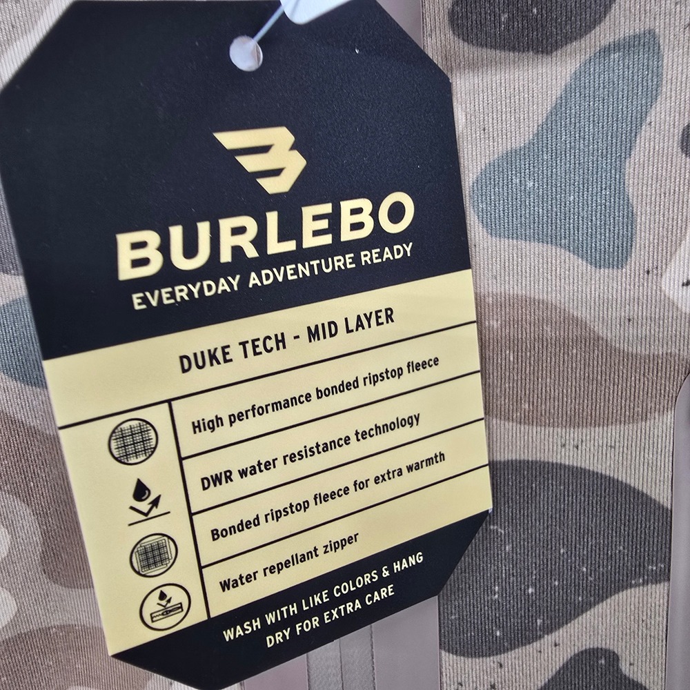 Burlebo Duke Tech Hoodie Mens Medium Brown Camo DWR Water Repellent Mid Layer - Picture 3 of 8